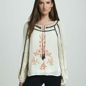 Free People embroidered TURQUOISE blouse Small